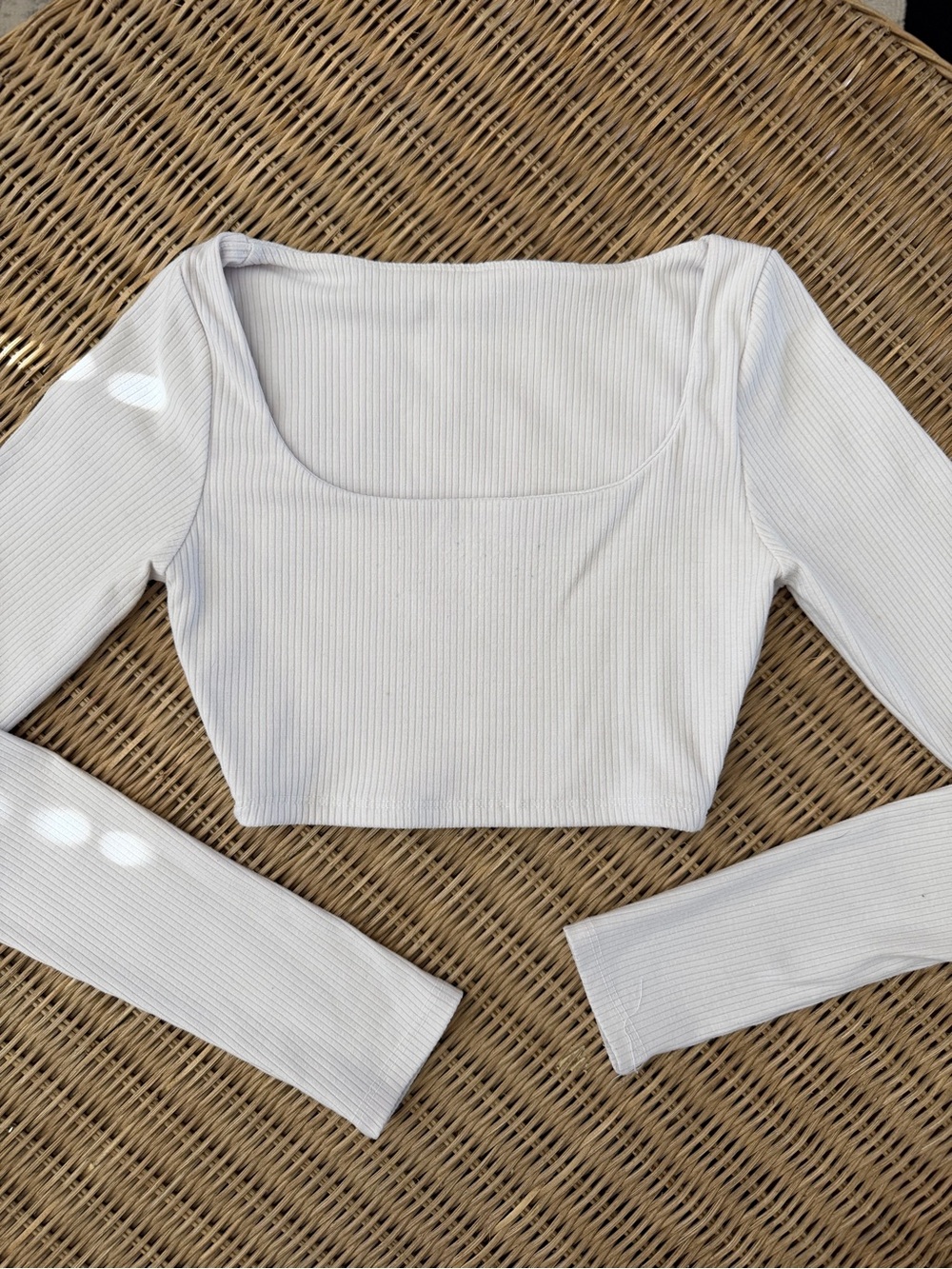 TIGER FRIDAY Long Sleeve Ribbed Crop Top White XS